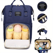 Blue Polyester Diaper Bag with Multiple Compartments and Bottle Holder
