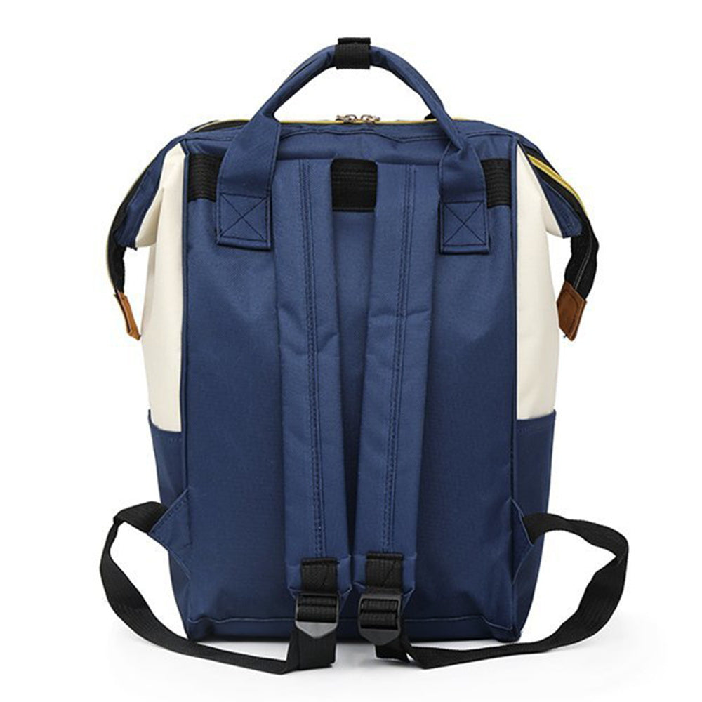 Blue Polyester Diaper Bag with Multiple Compartments and Bottle Holder