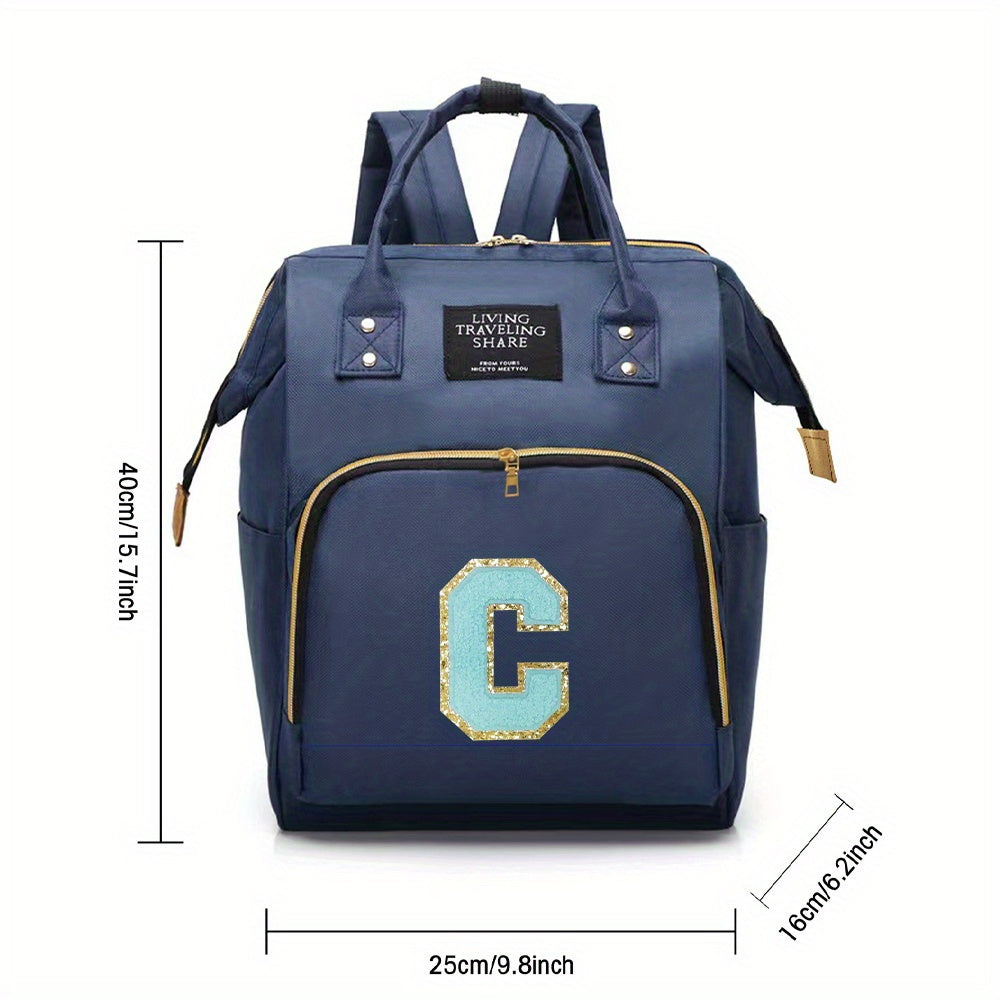 Blue Polyester Diaper Bag with Multiple Compartments and Bottle Holder