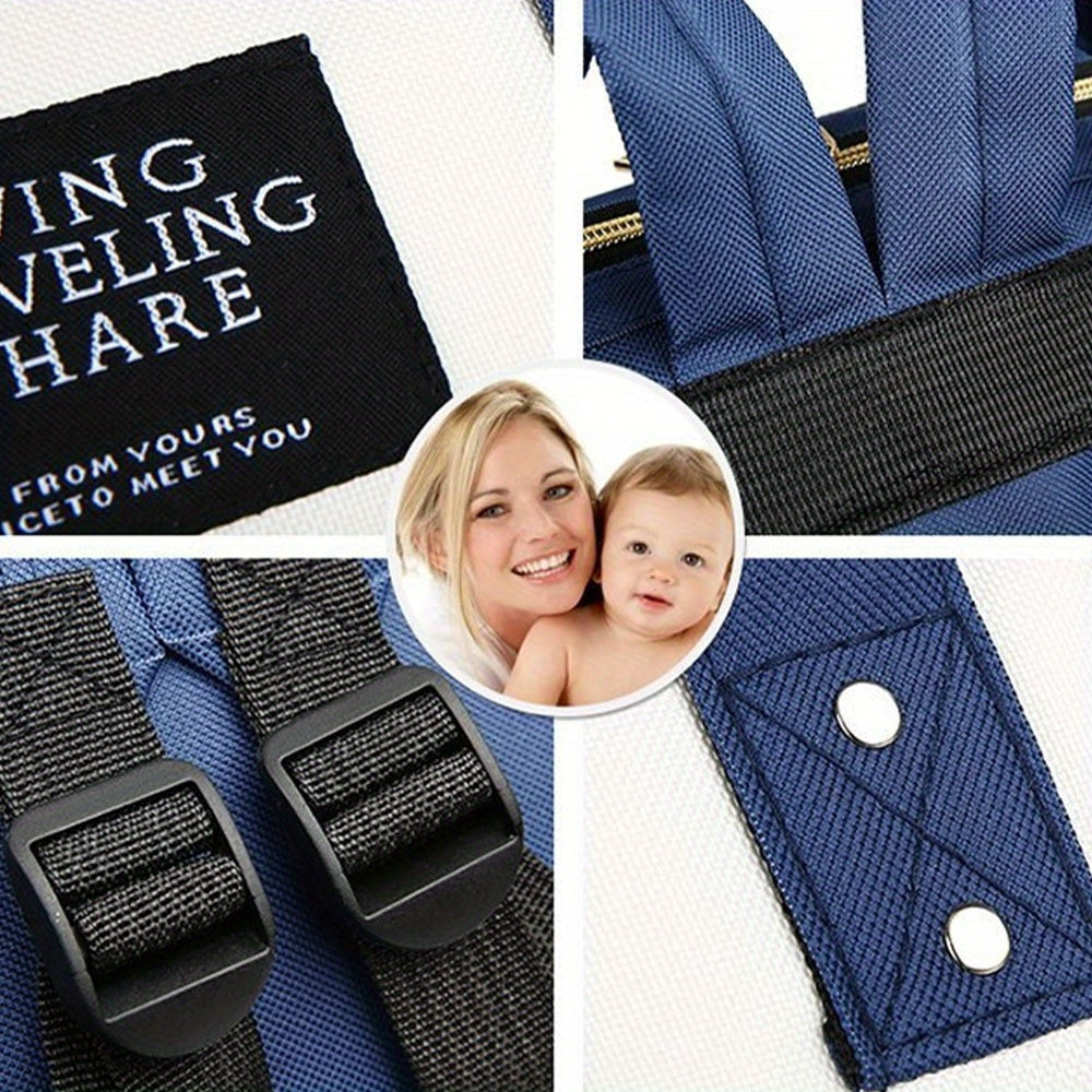 Blue Polyester Diaper Bag with Multiple Compartments and Bottle Holder