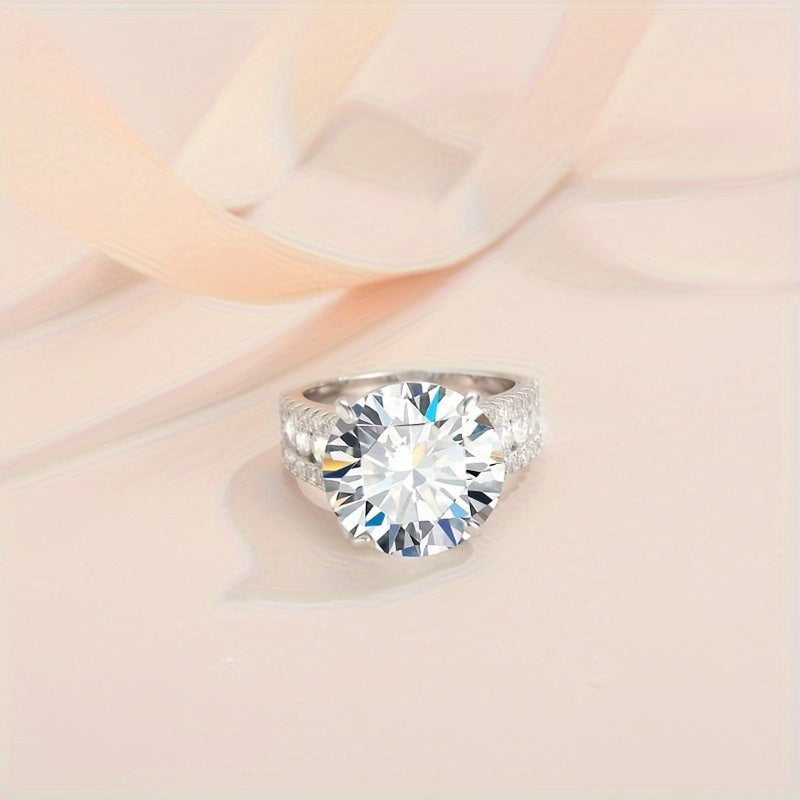 Sterling Silver Moissanite Engagement Ring 10 Carat Round Cut Wedding Jewelry