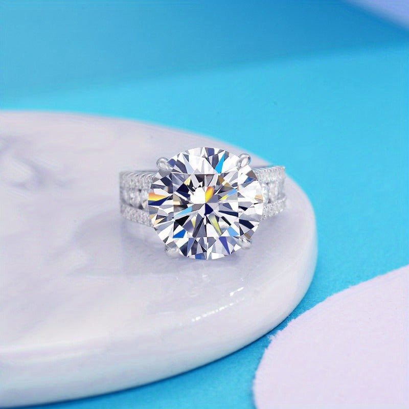 Sterling Silver Moissanite Engagement Ring 10 Carat Round Cut Wedding Jewelry