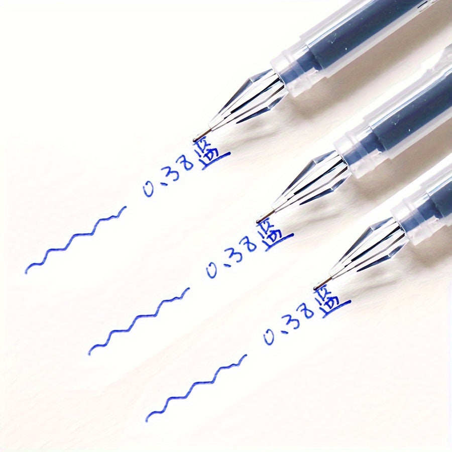 Qora, ko'k va qizil ranglarda 0.38mm nozik uchli uchta tez quriydigan siyoh qalam - imtihonlar va ofis ishlari uchun ideal.