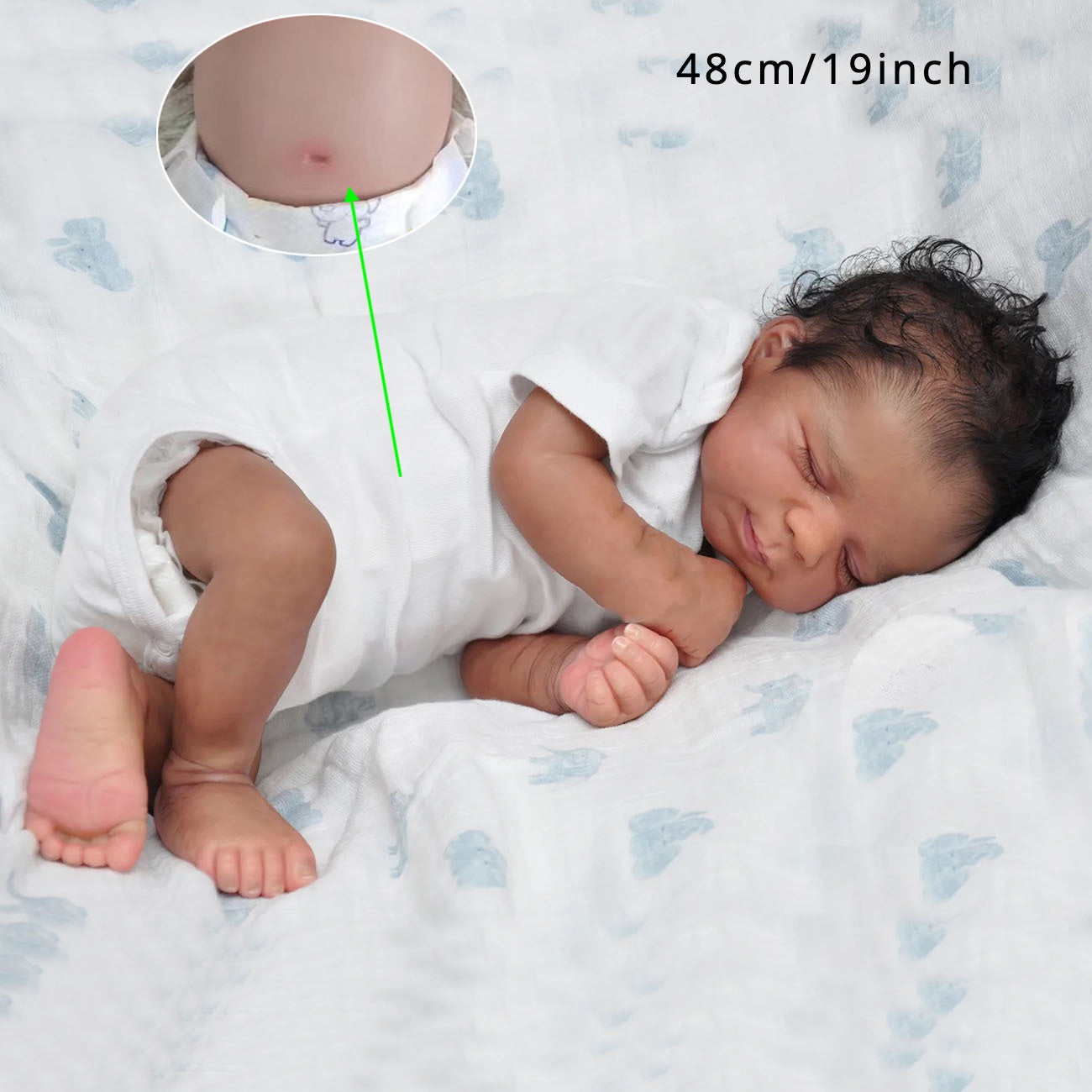 19-Inch Full Body Vinyl Reborn Baby Doll for Kids Age 3+ Fantasy Theme Black