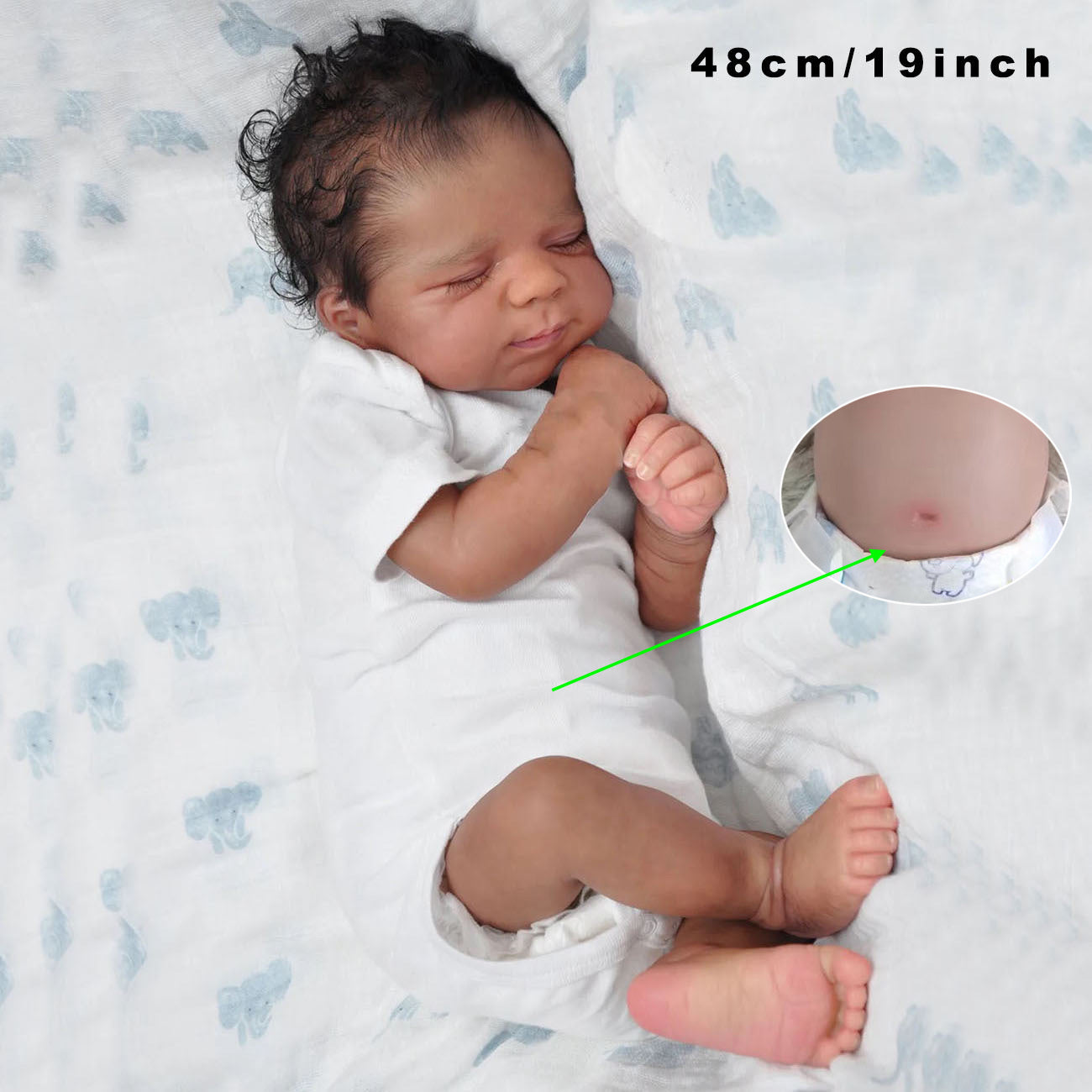 19-Inch Full Body Vinyl Reborn Baby Doll for Kids Age 3+ Fantasy Theme Black