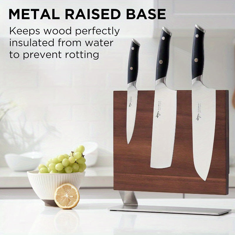 Acacia Wood Knife Holder with Magnetic Double-Sided Knife Seat for Kitchen Use