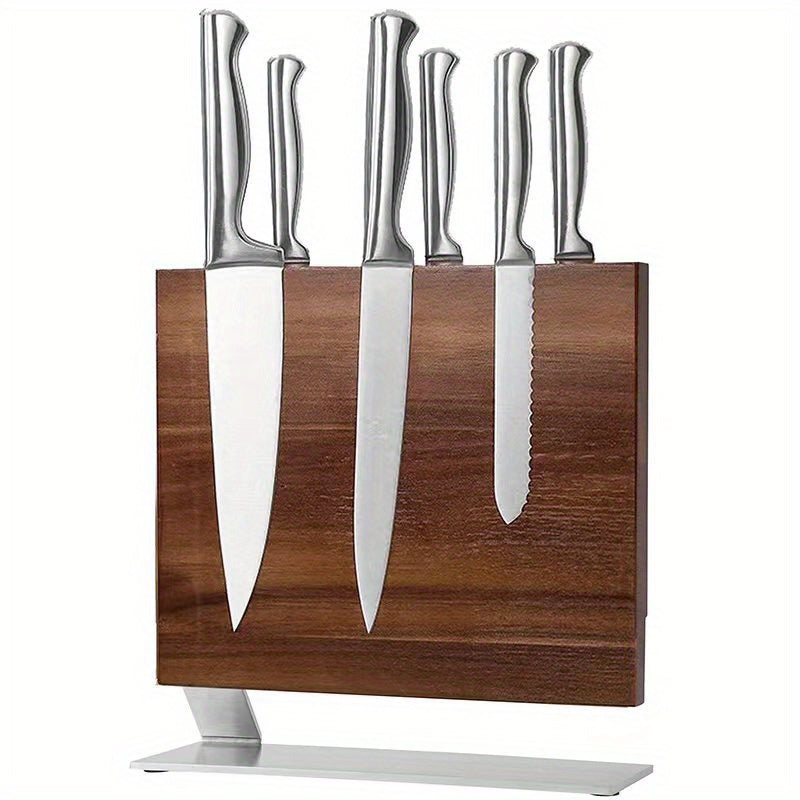 Acacia Wood Knife Holder with Magnetic Double-Sided Knife Seat for Kitchen Use