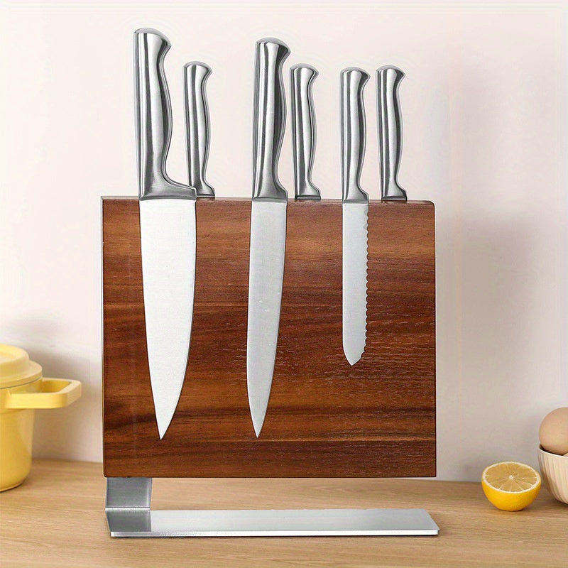 Acacia Wood Knife Holder with Magnetic Double-Sided Knife Seat for Kitchen Use