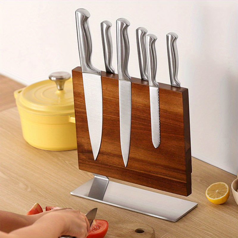Acacia Wood Knife Holder with Magnetic Double-Sided Knife Seat for Kitchen Use