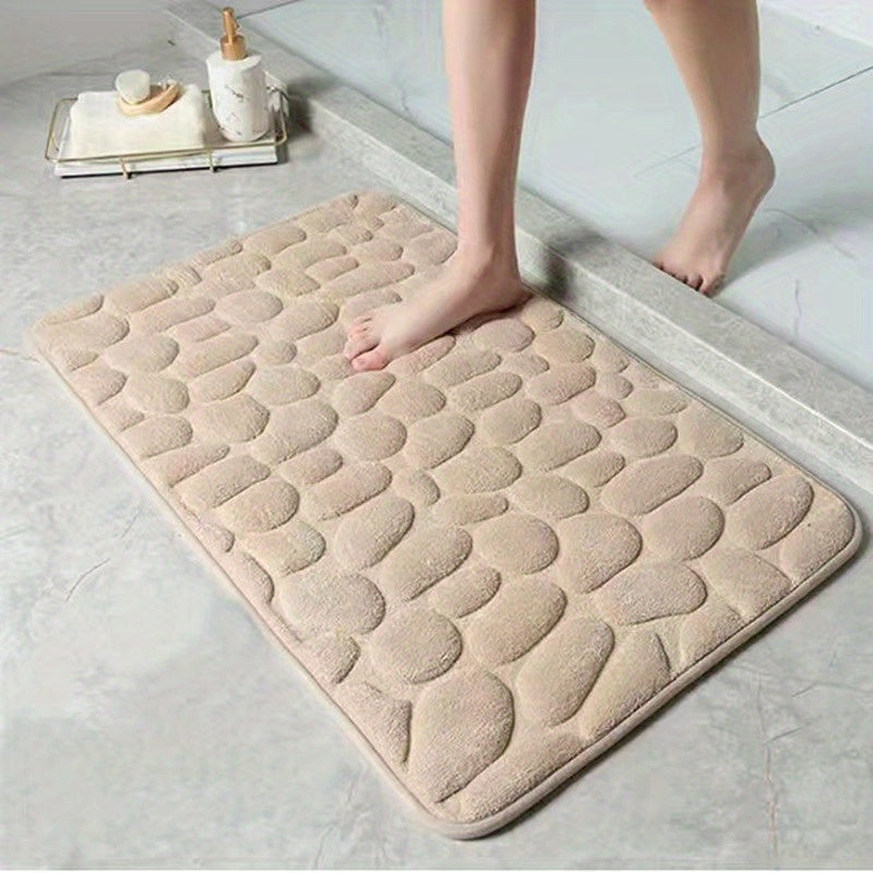Memory Foam Bath Rug with Cobblestone Embossment Non-Slip Water Absorbent Gray