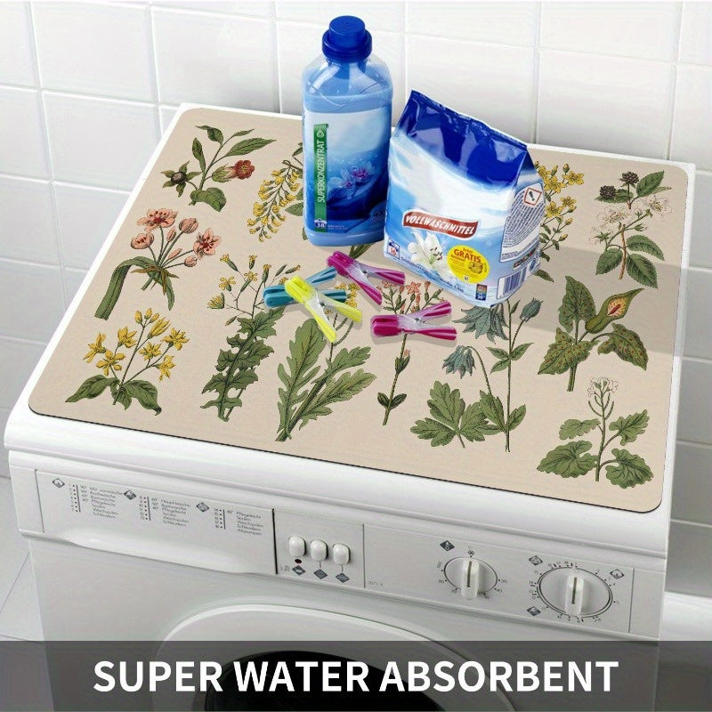 Decorative Floral Washing Machine Top Cover Mat Polyester Non-Slip Water Absorbent