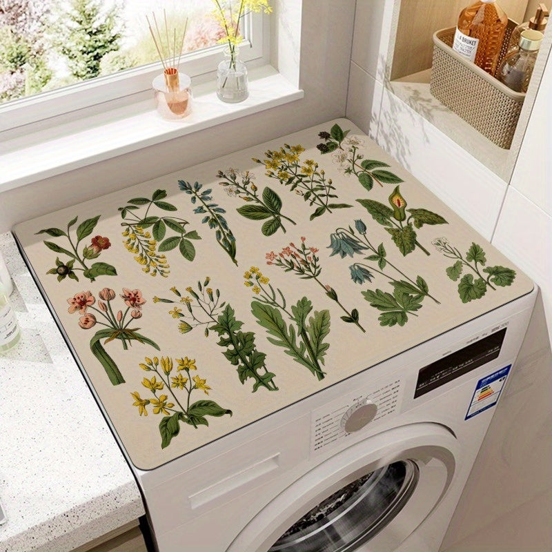 Decorative Floral Washing Machine Top Cover Mat Polyester Non-Slip Water Absorbent