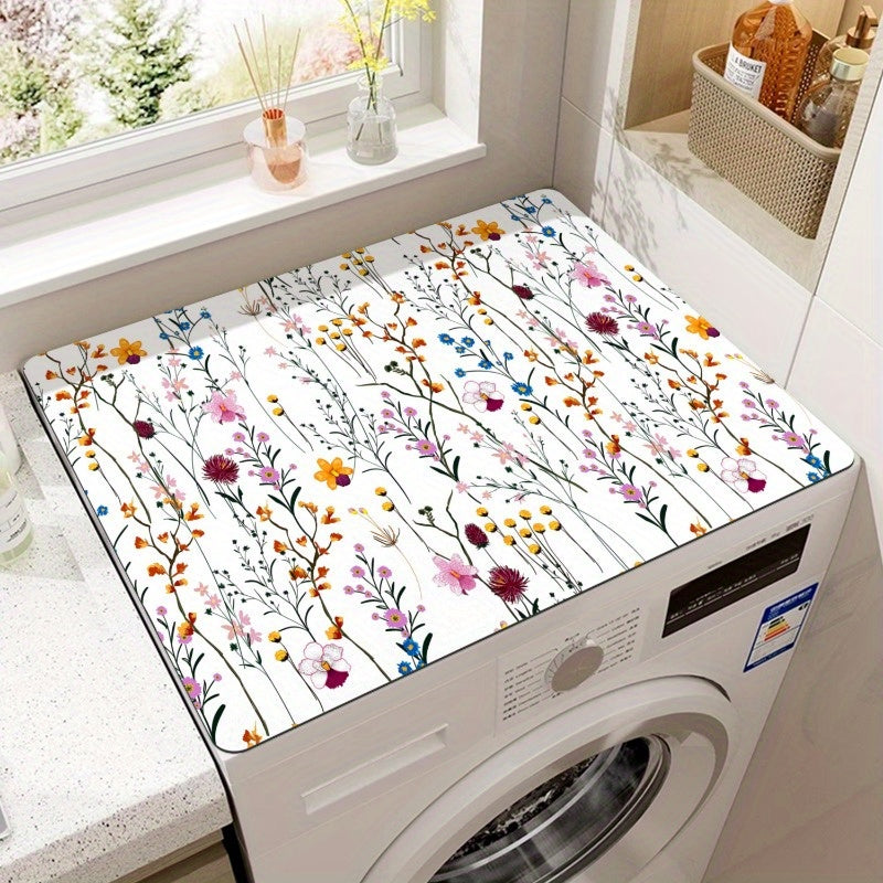 Decorative Floral Washing Machine Top Cover Mat Polyester Non-Slip Water Absorbent