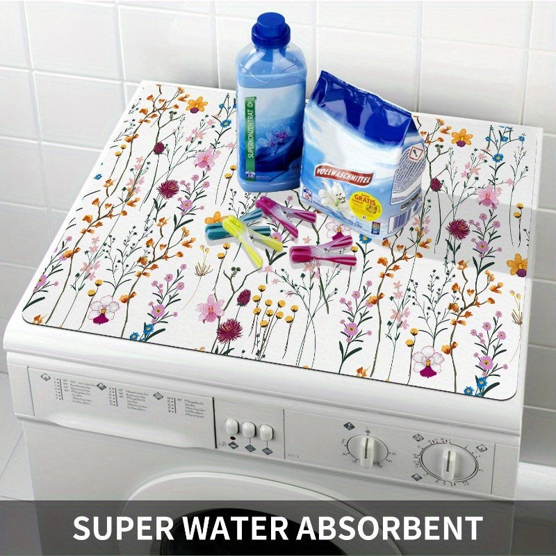 Decorative Floral Washing Machine Top Cover Mat Polyester Non-Slip Water Absorbent