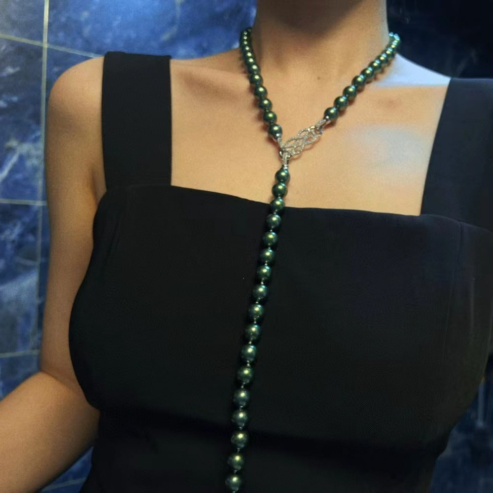 Peacock Green Shell Pearl Necklace Double Strand Imitation Tahitian Pearls Elegant Jewelry