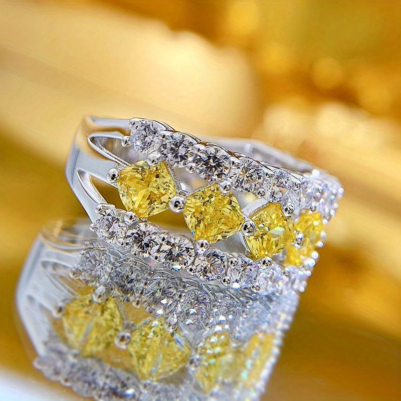 Sterling Silver Square Band Ring with Synthetic Diamonds for Women