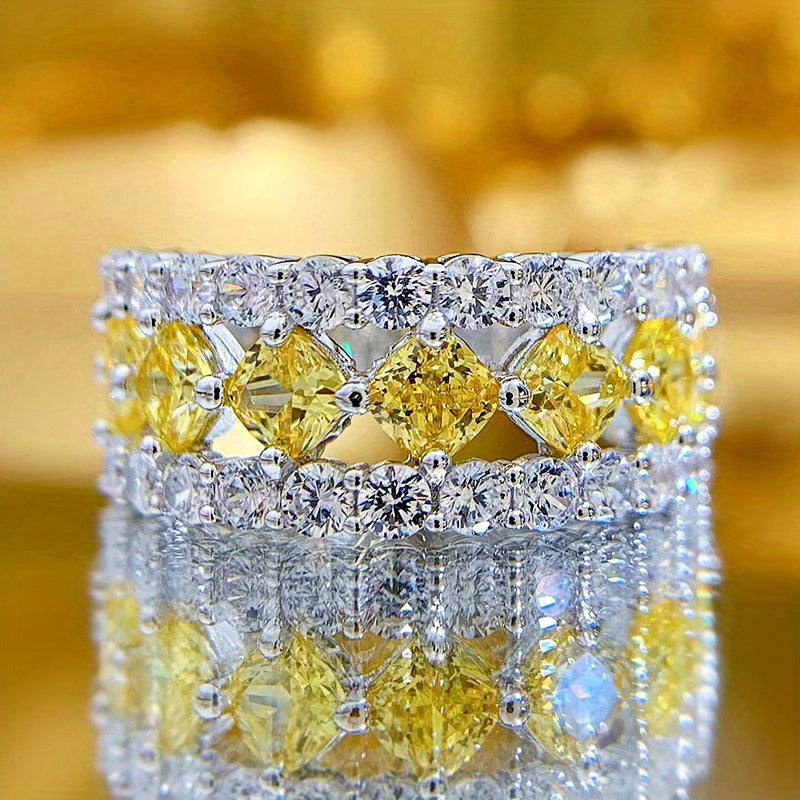 Sterling Silver Square Band Ring with Synthetic Diamonds for Women