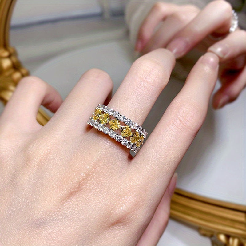 Sterling Silver Square Band Ring with Synthetic Diamonds for Women