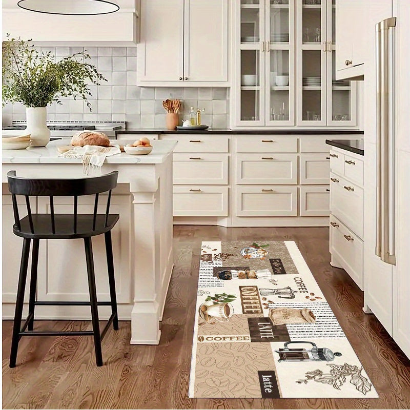 Non-Slip Kitchen Runner Rug Thick Flannel Coffee Design Indoor Doorway Mat Durable Polyester