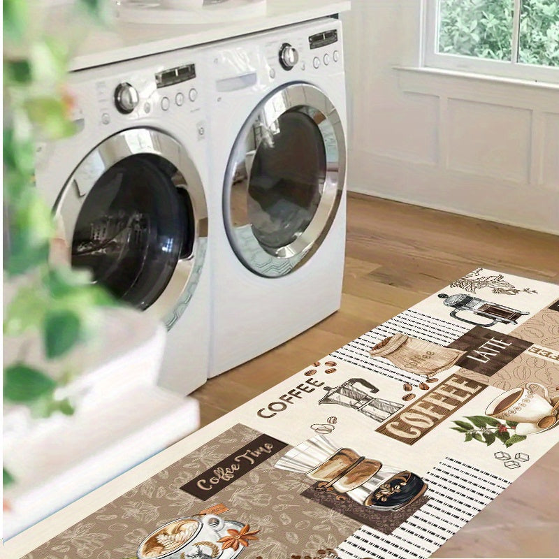Non-Slip Kitchen Runner Rug Thick Flannel Coffee Design Indoor Doorway Mat Durable Polyester