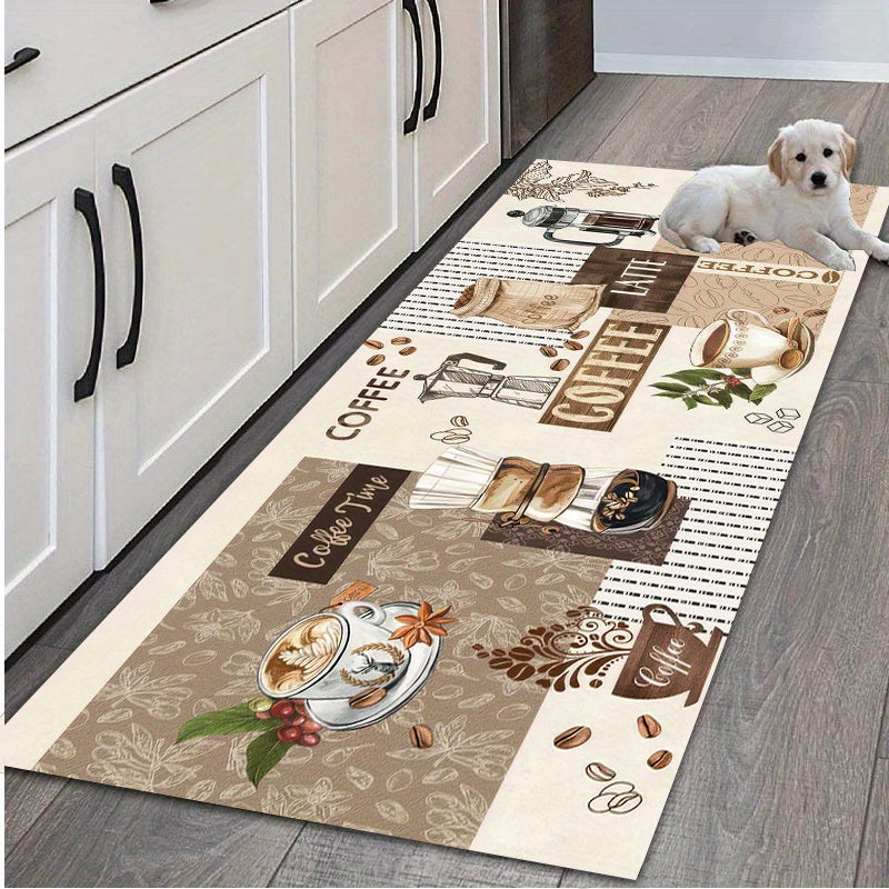 Non-Slip Kitchen Runner Rug Thick Flannel Coffee Design Indoor Doorway Mat Durable Polyester