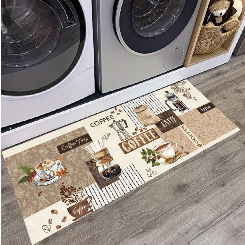 Non-Slip Kitchen Runner Rug Thick Flannel Coffee Design Indoor Doorway Mat Durable Polyester