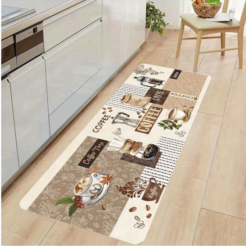 Non-Slip Kitchen Runner Rug Thick Flannel Coffee Design Indoor Doorway Mat Durable Polyester