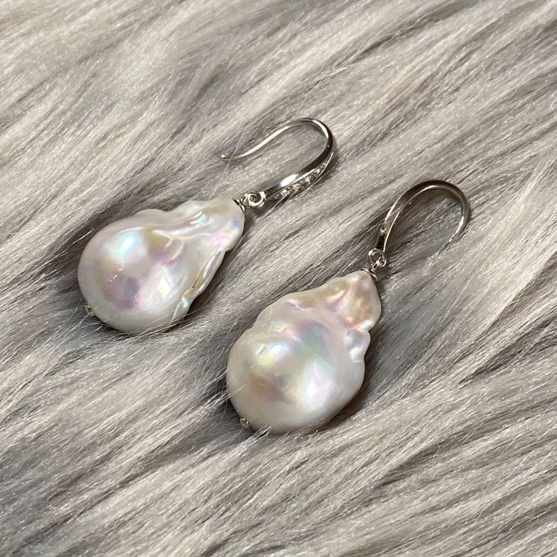 Sterling Silver Pearl Drop Earrings Baroque Style for Special Occasions