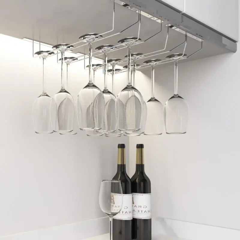 Stainless Steel Wine Glass Rack for Kitchen Cabinets Elevated Storage