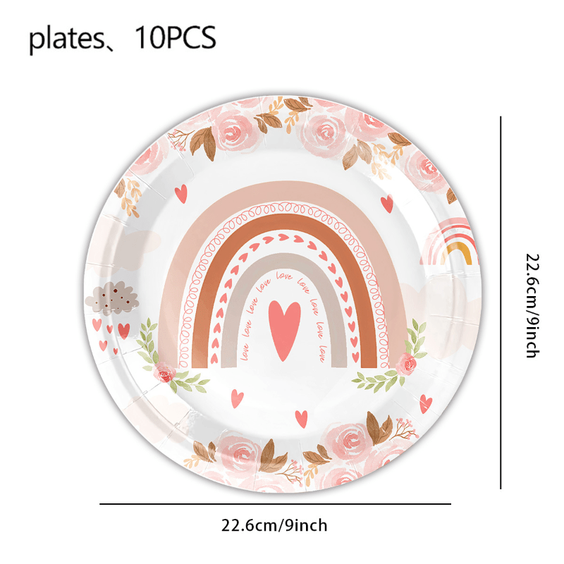 Set de platos, vasos y decoraciones para fiesta de cumpleaños bohemia arcoíris, 10-20 piezas