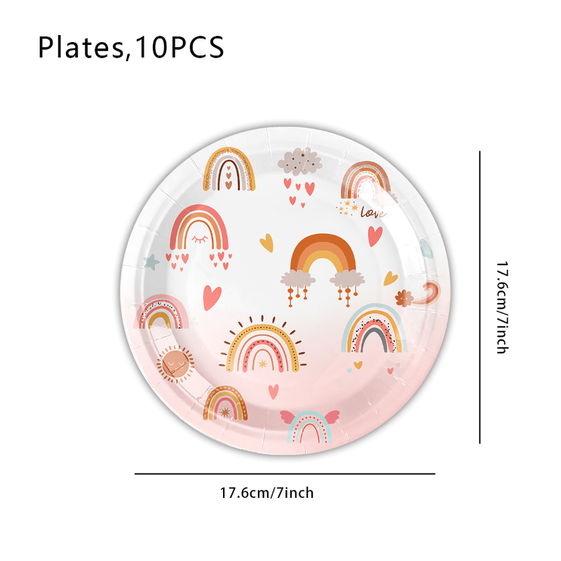 Set de platos, vasos y decoraciones para fiesta de cumpleaños bohemia arcoíris, 10-20 piezas