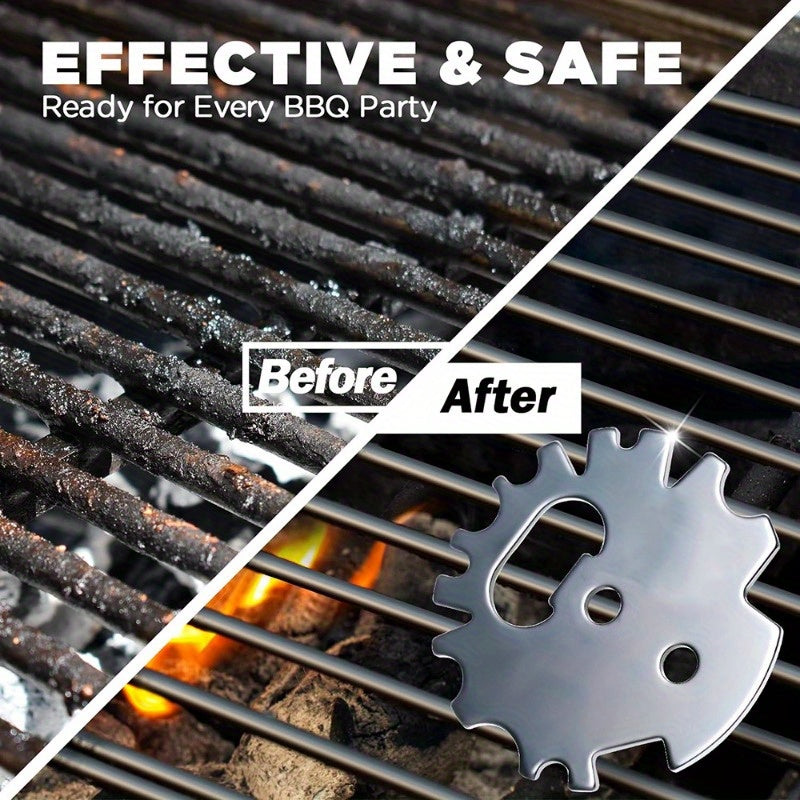 Herramienta de raspador de parrilla de acero inoxidable con abrebotellas para rejillas de barbacoa