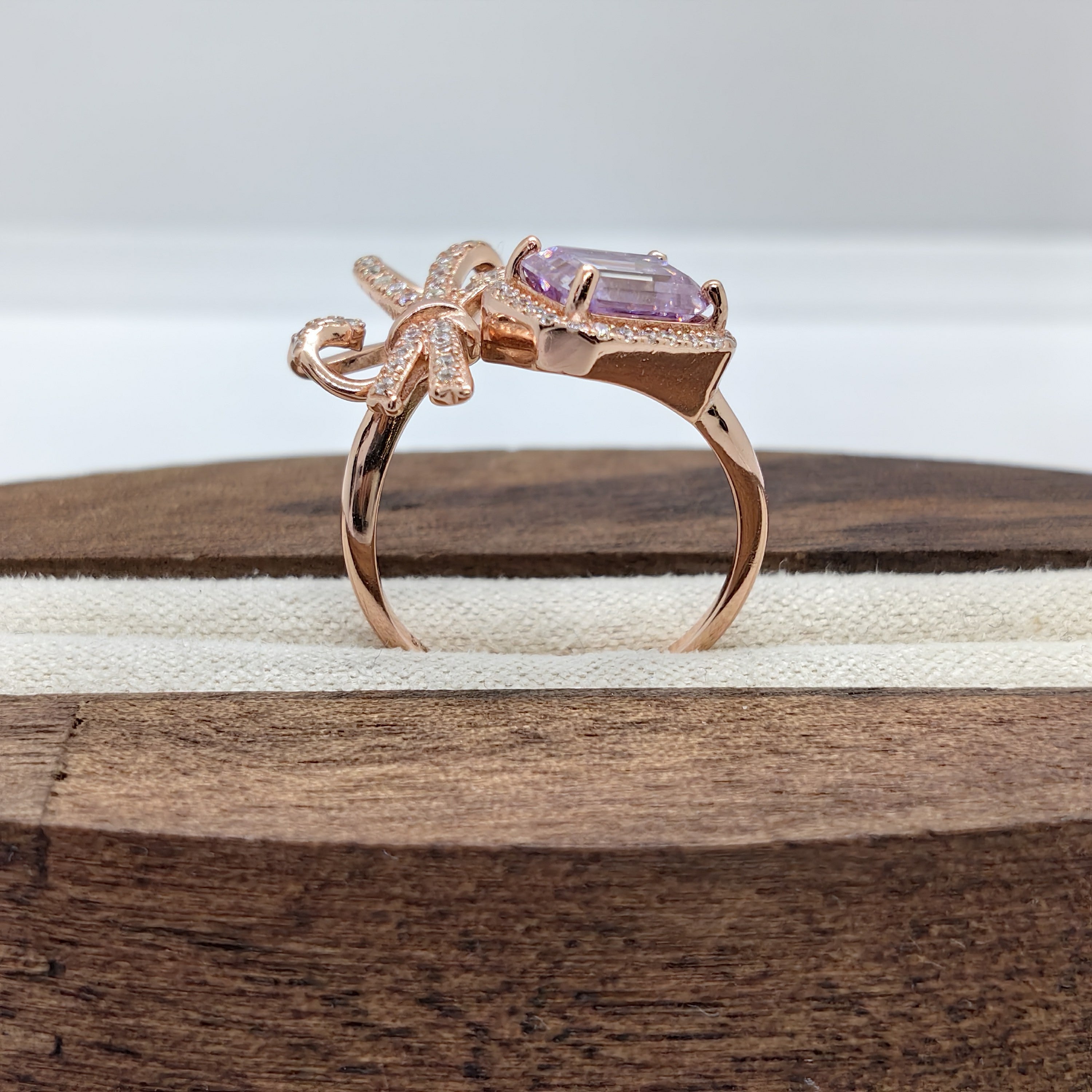 Women's 2 Carat Purple Emerald Cut Sterling Silver Bow Ring Engagement Wedding Band