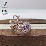 Women's 2 Carat Purple Emerald Cut Sterling Silver Bow Ring Engagement Wedding Band
