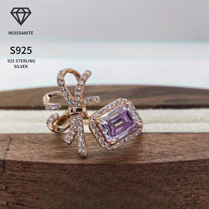Women's 2 Carat Purple Emerald Cut Sterling Silver Bow Ring Engagement Wedding Band