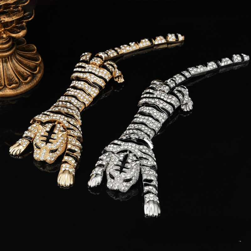 Large Tiger Brooches with Rhinestones and Animal-Themed Shawl Pins for Men and Women