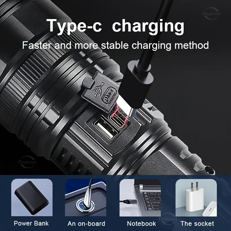 Powerful LED Flashlight with 5400mAh Battery Long-Range Spotlight Emergency COB Light