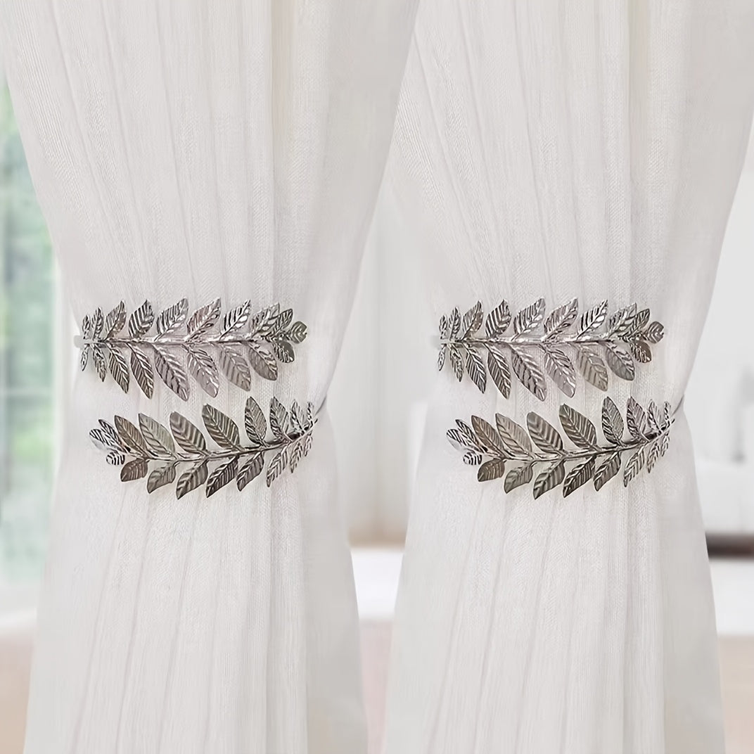 Set of 2 Bohemian Leaf Metal Curtain Tiebacks for Drapery Holdbacks