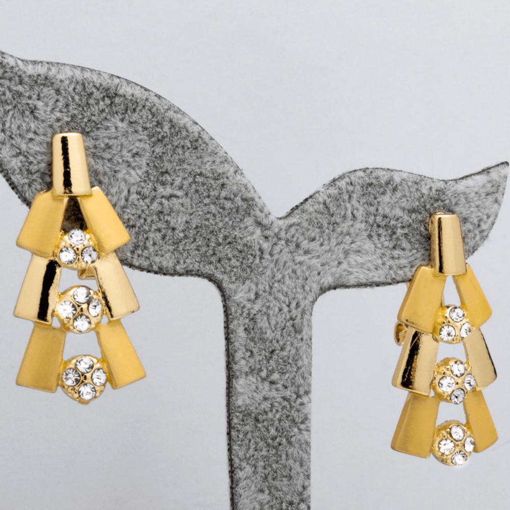 Ayollar uchun mis va zirkoniy to'plam, oltin tonidagi vintage geometrik dizayni bilan, partiyalar va to'ylar uchun