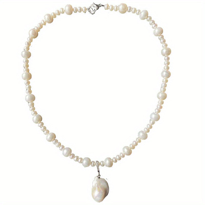 Freshwater Pearl Necklace with Adjustable Chain Baroque Style Beads for Special Occasions