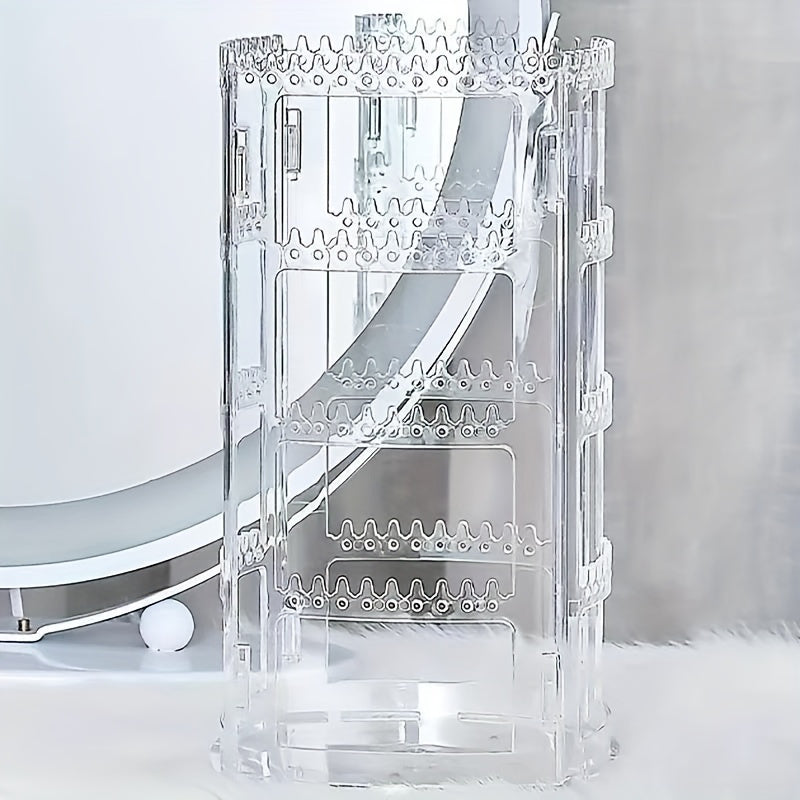 Soporte organizador de joyas con almacenamiento transparente y exhibición giratoria de 360° para pendientes, pulseras y collares