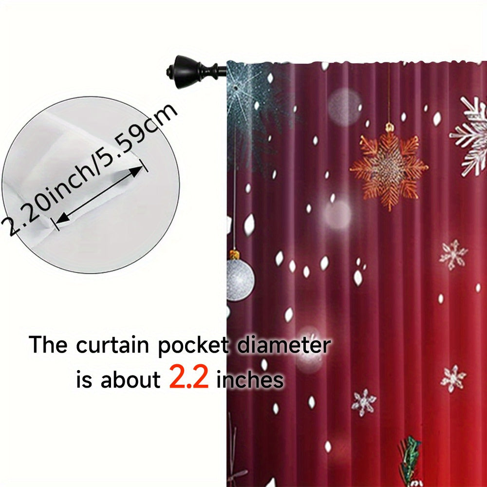 Santa Claus and Christmas Tree Print Rod Pocket Curtains Polyester Pongee Semi-Sheer Drapes for Bedroom Living Room