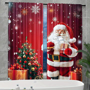 Santa Claus and Christmas Tree Print Rod Pocket Curtains Polyester Pongee Semi-Sheer Drapes for Bedroom Living Room