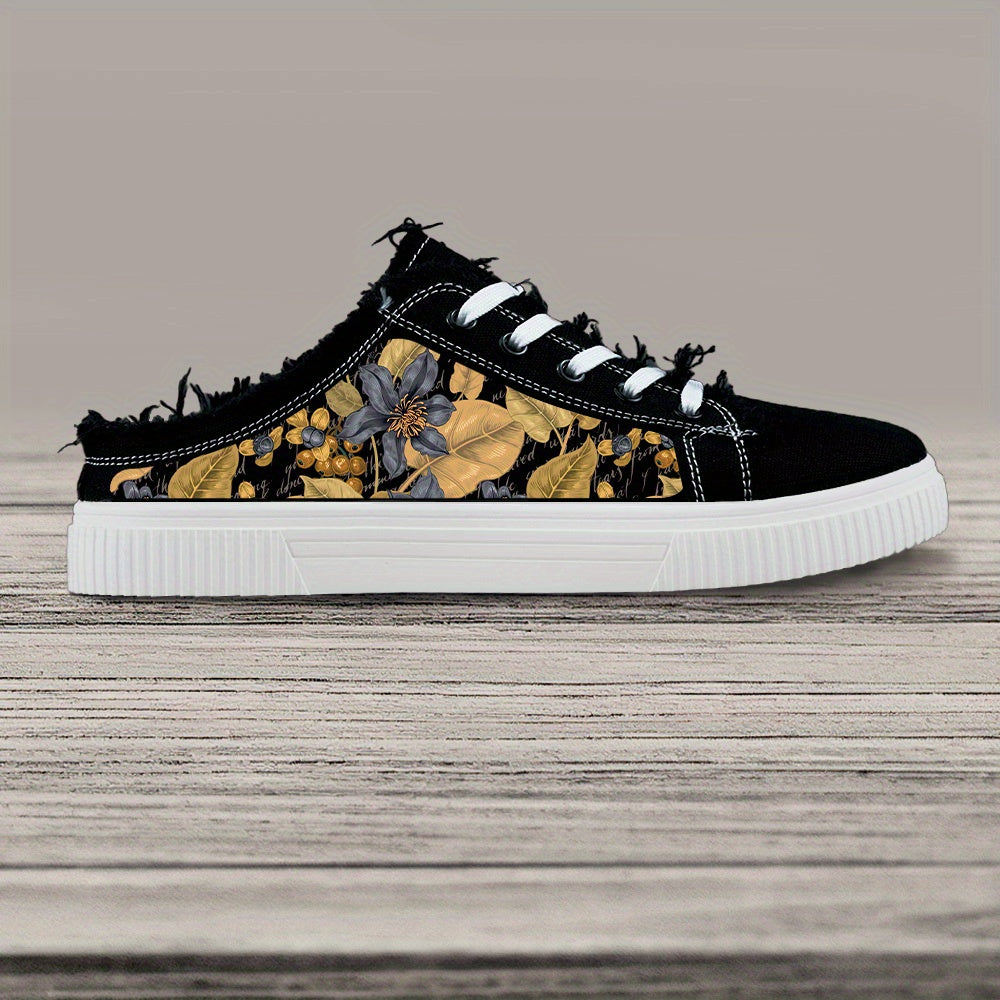 Women's Black and White Casual Skateboard Sneakers Lace-Up All Seasons