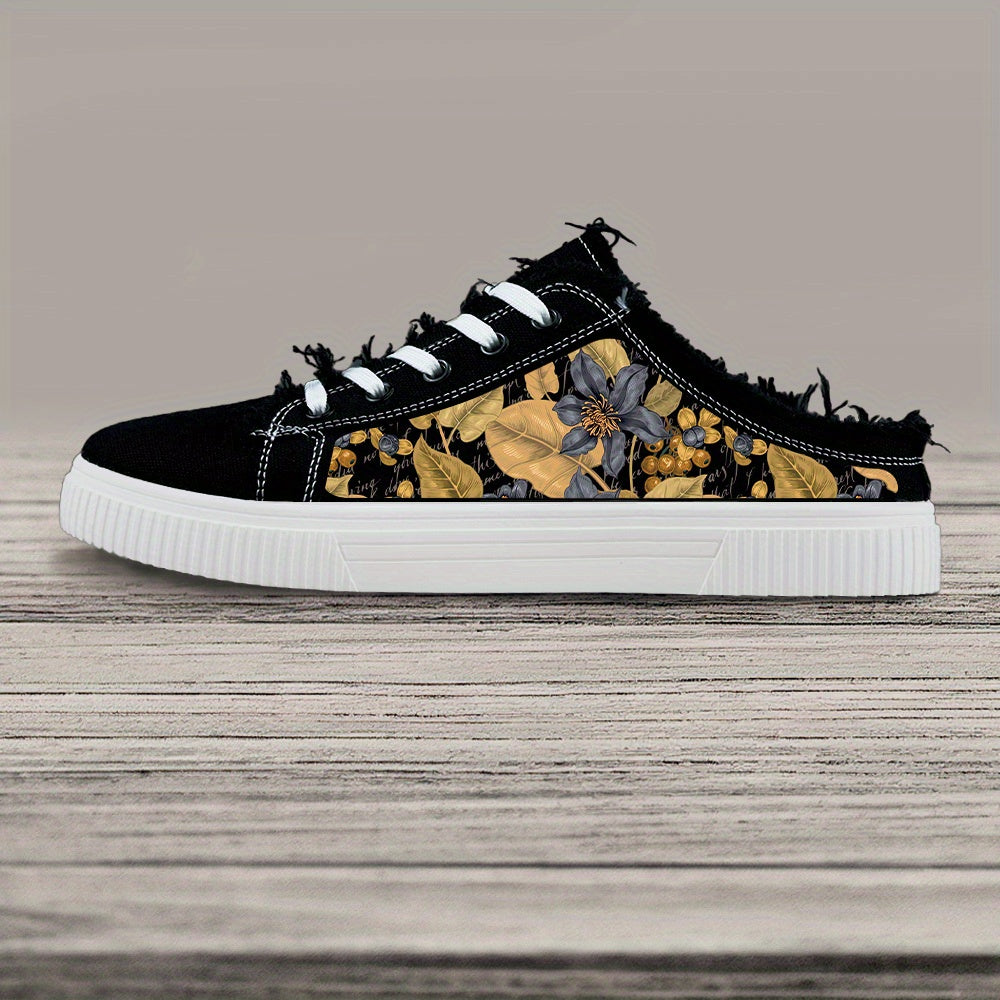 Women's Black and White Casual Skateboard Sneakers Lace-Up All Seasons