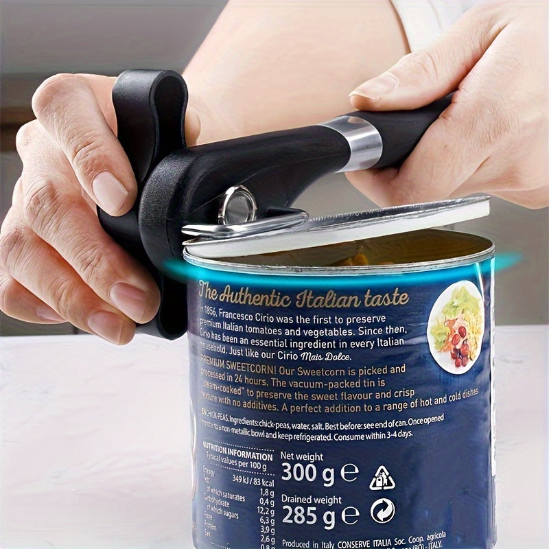 Stainless Steel Can Opener with Safety Smooth Edge Non-Slip Handle and Adjustable Knob
