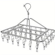 Stainless Steel Clothes Drying Rack with Clips Windproof Swivel Hook Multi-Clip Laundry Organizer