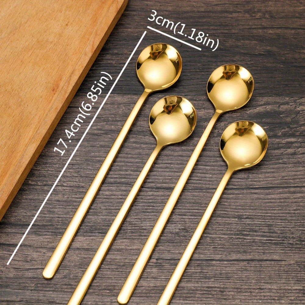 4-Piece Set of Gold-Tone Stainless Steel Serving Spoons for Coffee Tea Desserts