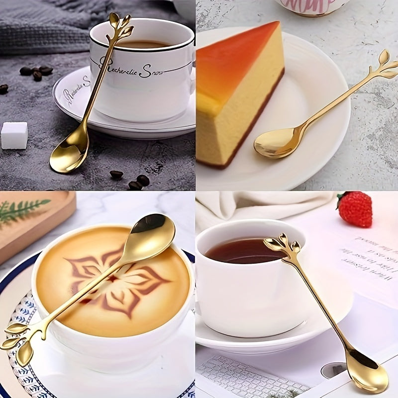 10 dona zanglamas po'latdan yasalgan barg shaklidagi shirinlik qoshiq to'plami, to'ylar, partiyalar va oshxona uchun ideal - oziq-ovqat iste'moli uchun xavfsiz.