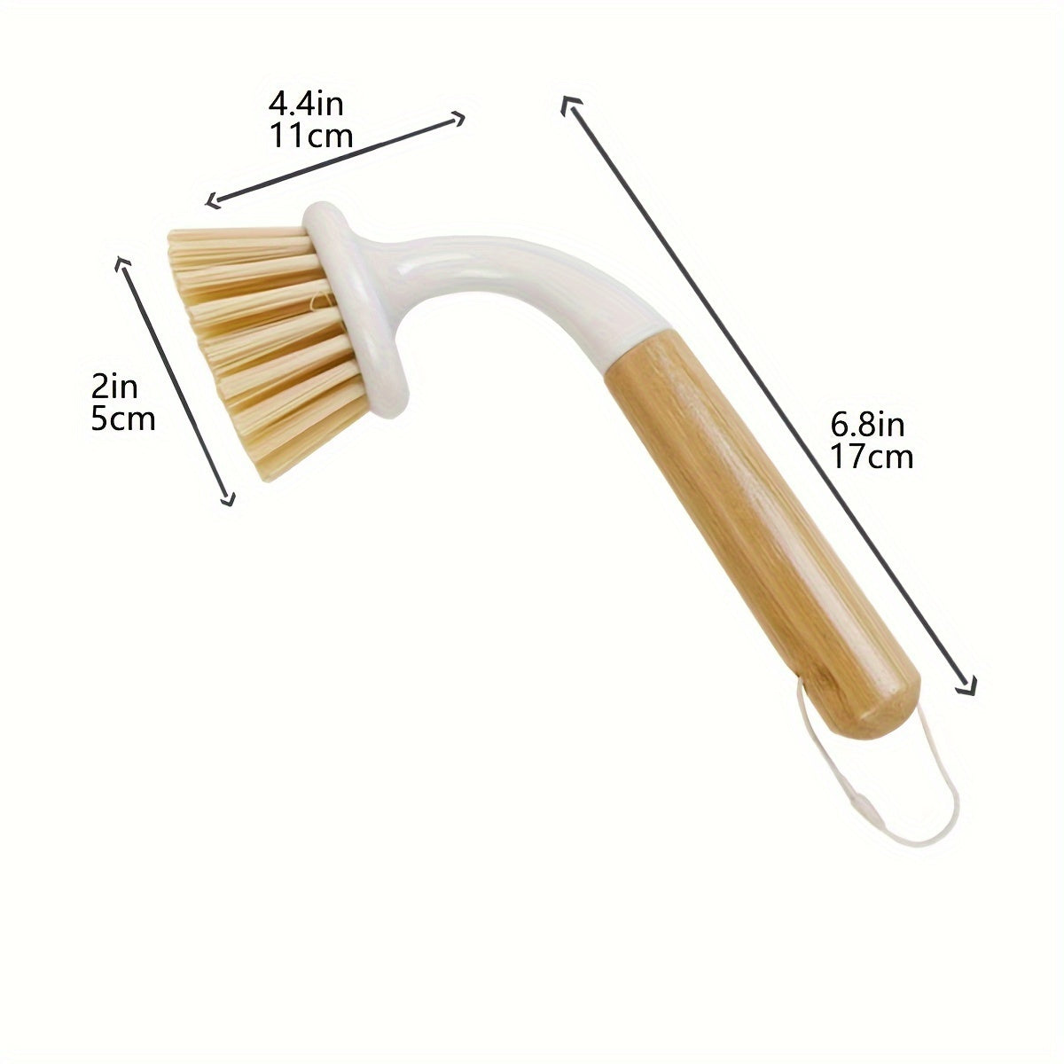 Bamboo Handle Pot Cleaning Brush Long Curved Crank for Cooking Pots